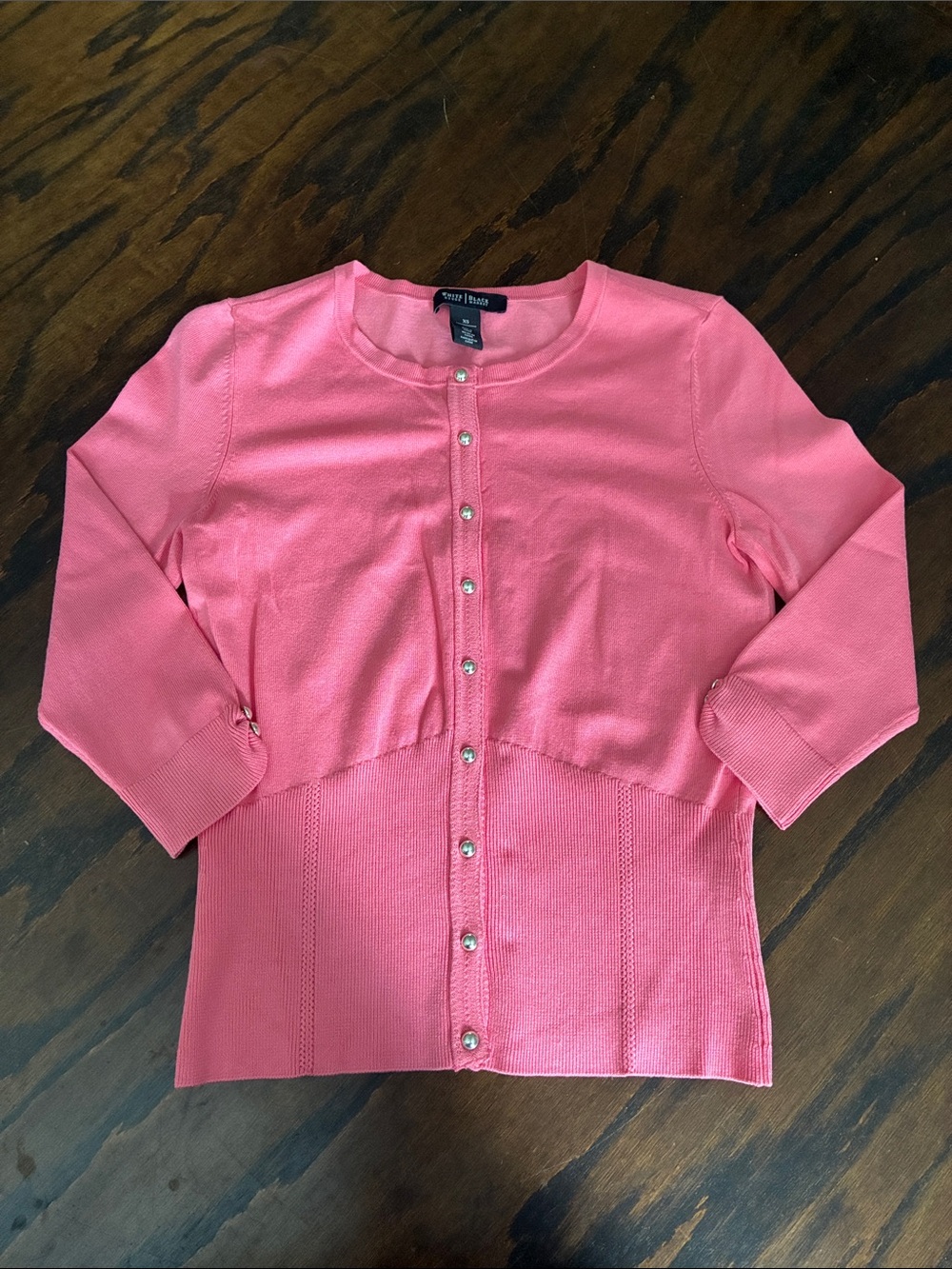 White House Black Market Coral Pink Pearl-Button Cardigan